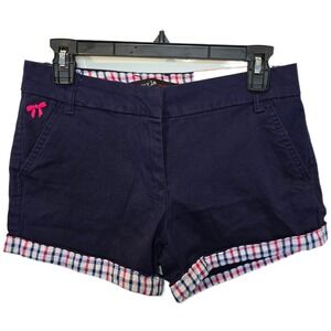 Freestyle Revolution Navy Blue Plaid Trim Shorts Womens Size 7 Embroidered Bow